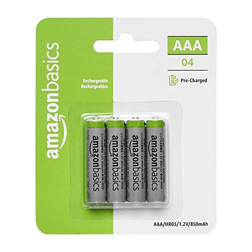 Amazon Basics - Pilas recargables AAA de alta capacidad, 4 unidades (paquete de 1)